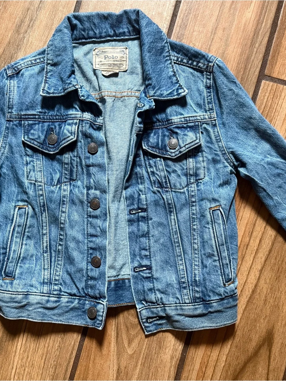 Polo Ralph Lauren Girls Denim Trucker Jacket Distressed Blue Size M(8/10) EUC